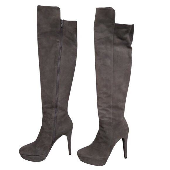 Stuart Weitzman Gray Suede Platform Stiletto Knee High Boots Size 8.5 - Picture 1 of 14